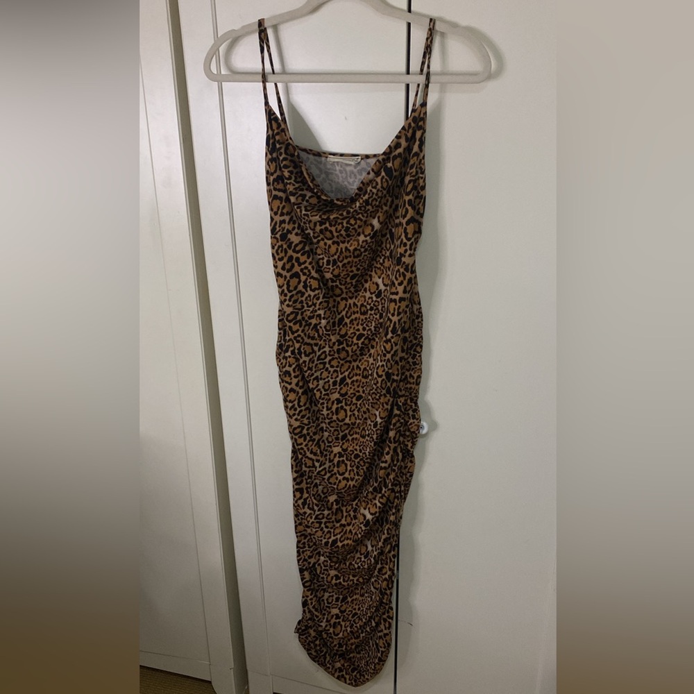 Forever Rose Leopard Print Draped Midi Dress